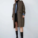 PUWD Vintage Woman long Plaid Coat 2021 Fashion Ladies Autumn Casual Single Breasted Outwear Female Warm