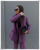 Solid Purple Office Ladies Jacket Outwear Fashion Autumn Spring Double Breasted Blazer Coat Za 2022 Women Outwear Abrigo