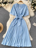 Women Summer Midi Dress 2022 Sweet Elegant Woman Party Dresses V Neck Puff Sleeve Sundress Vestidos Robe Female