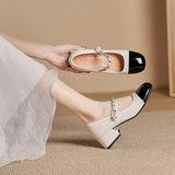 Toloer New Thick Heel Single Shoes Women's Color Light Mouth With Skirt Korean Version Of Single Shoes Professional Commuting Mary Jane Women's