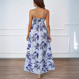 Summer Flower Printed Back Suspension Sexy High Waist A Dress Dress