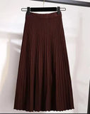 And Winter College Style High Waist Pleated Knitted Skirt Medium-Long Style Full-Length Bag Buttocks Korean Version Show Thin And Large A-Shaped Skirt-Outfit