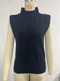 Toloer New Women's Solid Color Half High Neck Sleeveless Vest Fashion Simple Knit Loose-Outfit