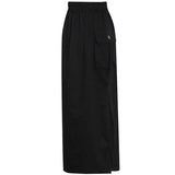 Black Patchwork Pocket Skirt For Women High Waist Drawstring Midi Casual Skirts Female Fashion New Clothing