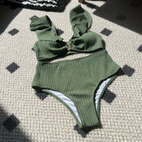 2024 New Special Fabric High-Waisted Lotus Edge Split Swimsuit Bikini
