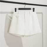 Toloer White Suit Shorts Female Black Summer Thin 2024 New Loose High-Waist A-Line Casual Wide-Leg Hot Pants-Outfit
