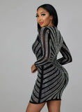 Winter Sexy Beaded U-neck Long Sleeve Bodycon Club