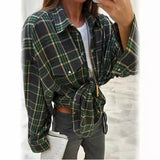 Style Collar Loose Shirt 2025 Autumn Check-In Long-Sleeved Pocket Women's