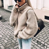 Toloer Women's WISH Turtleneck Long Sleeve Jumper Loose Casual Knit Sweater