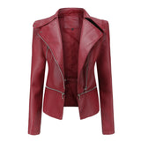 2021 Women Autumn zipper Soft Leather Jacket Coat Turn-down Collar Casual Pu Motorcycle Black Punk