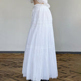 Solid Color Lace Patchwork Umbrella Maxi Skirt-Outfit