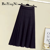 New Arrival Knit Skirt Women Solid Vintage Fashion Pleated Midi Skirts Ladies Knitted Soft Korean Skirt Faldas Mujer 1028-0-Outfit