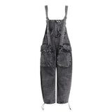 Toloer Waist Strap Jeans Fall 2024 New Loose Version Large Pocket Design Personality Wide Leg Pants Woman-Outfit