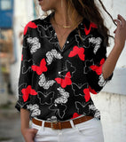Print Blouses For Women Turn-down Collar Long Sleeve Elegant Office Lady Tops Casual Plus Size Fashion Shirts
