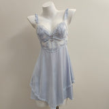 Lace Hollow With Chest Pad Sling Ice Spring And Autumn Cool Night Dress Beautiful High Sense Of Pajamas Female Pure - Blue / M