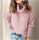 Toloer Solid Color Sweater, Loose Turtleneck Sweater, Women's