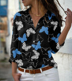 Print Blouses For Women Turn-down Collar Long Sleeve Elegant Office Lady Tops Casual Plus Size Fashion Shirts