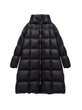 90 White Duck Velvet Long Down Jacket Female Winter New Loose Add Thick Fashion Square Pure Color Over The Knee Hooded Coat-Outfit