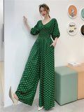 Jumpsuits Woman Dolka Pot High Waist V-neck Chiffon Loose Skinny Elegant