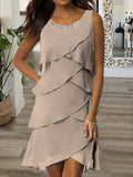 Women's New Mid-Long Dress Collar Collar Fashion Casual Personality Solid Color Hot Diamond Sleeveless
