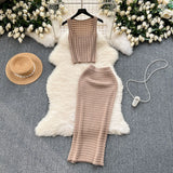 Kong Style Retro Hottie Suit Women's Summer Short Vest Top With High Waist Half Skirt Knit Two