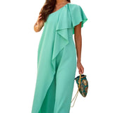 Toloer Spot 2024 Summer New Ladies Fashion Solid Color Loose Inclined Shoulder Long Jumpsuit-Outfit