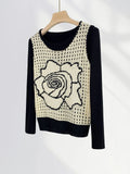 Toloer Little Sister Korean Department Rose Knit Vest Coat Female French Hollow Out Hook Flower Sleeveless Jacket Early