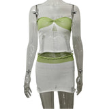Summer New Leisure Babes Sleeveless Hollow Knitted Braided Half-Skirt Knitted Suit