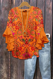 Creative Flower Element 3D Printed Casual Trend V-Necked Lace