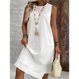 Women's Dress 2025 New Dress Round Collar Solid Sleeveless Summer Large-Size Casual Elegant Women's
