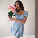 Women's Summer French Bubble Sleeves Crush Flower Dopamine Wear Dresses Women's Elegant Bubble Sleeve