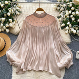 Striped Knitted Shirt Autumn Lotus Side Hem Horn Sleeves Slimmed Out Of The Bottom