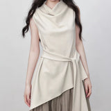 Texture Sleeveless Top Summer New T-Shirt With Waist Design Temperament White T-Shirt Women + Striped