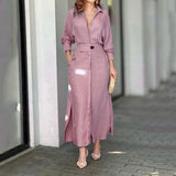 Toloer 2024 New Temperament Female Commuter Belt Solid Color Waist Long Sleeve Irregular Shirt Dress