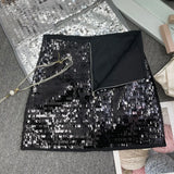 Shooting Heavy Industry Flash Shiny Piece High Waist Thin A Short Skirt Picts Anti-Walking Bag Hip Step Skirt