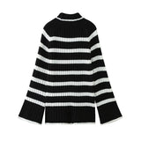 Black-And-White Striped High-Necked Pullover In Autumn-Outfit