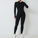 Toloer Zipper Detachable Chest Pad Long Sleeve Yoga Conjoined Suit High Intensity Fitness Exercise Conjoined Tights-Outfit