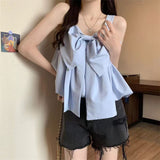 Bow Camis Women Summer Fashion Solid Ruffles Casual Crop Tops Female Korean Chic Sleeveless Holiday All-match Tanks New-Outfit