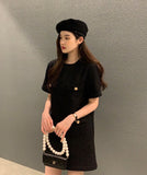 Toloer Chic Thin Tweed Small Short Sleeved Dress Female Summer New Royal Sister Small Sweet Wind Short Skirt-Outfit