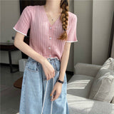 Ice Silk Cardigan Women Summer Thin Outer BM Style Short V Collar Knitted Temperament Shirt Coat Women Ins