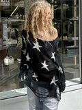 Star Print Sheer One Shoulder Knit Top-Outfit