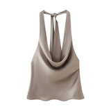 Toloer Women's Neck Bow Silk Satin Texture Top-Outfit