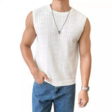Toloer Men's New Solid Color Sweater Fashion Men's Sleeveless Jacket Hollow Out Breathable Round Collar Recreational