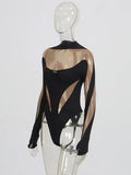 Hottie Style 2025 Autumn New Fashion Mesh Perspective Splicing Long-Sleeved Jumpsuit Pantyhose Female
