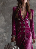Dress 2025 New Women's Suit And Collar Temperament British Style Double Buckle Body Gold Velvet