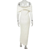 Knit Off-Shoulder Pleated Wrap Maxi Dress-Outfit