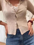 Autumn New Fashion Hottie Lace Splicing Coat Top Fake Two Hit Bottom Women's