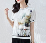 Women's Clothing Summer Short Sleeve O-Neck Floral Screw Thread Printing T-shirt Loose Fashion Casual Elegant Plus Size Tops-Outfit