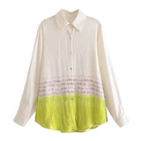 2022 Summer Patchwork Women Blouse Loose Tie Dye Top Long Sleeve Top Female Blouses Oversized Office Button Up