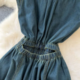 Wind Niche High-End Feeling Collar Short-Sleeved Denim Dress Women 2025 Summer Leisure Slim